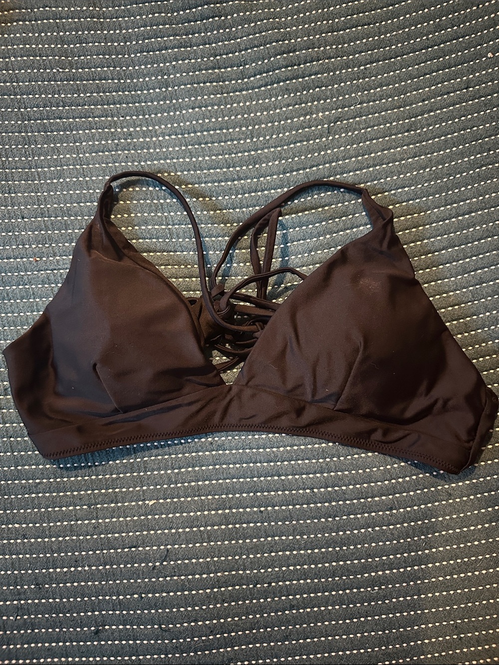 Cider Black Strappy Swim Bikini Top - Women